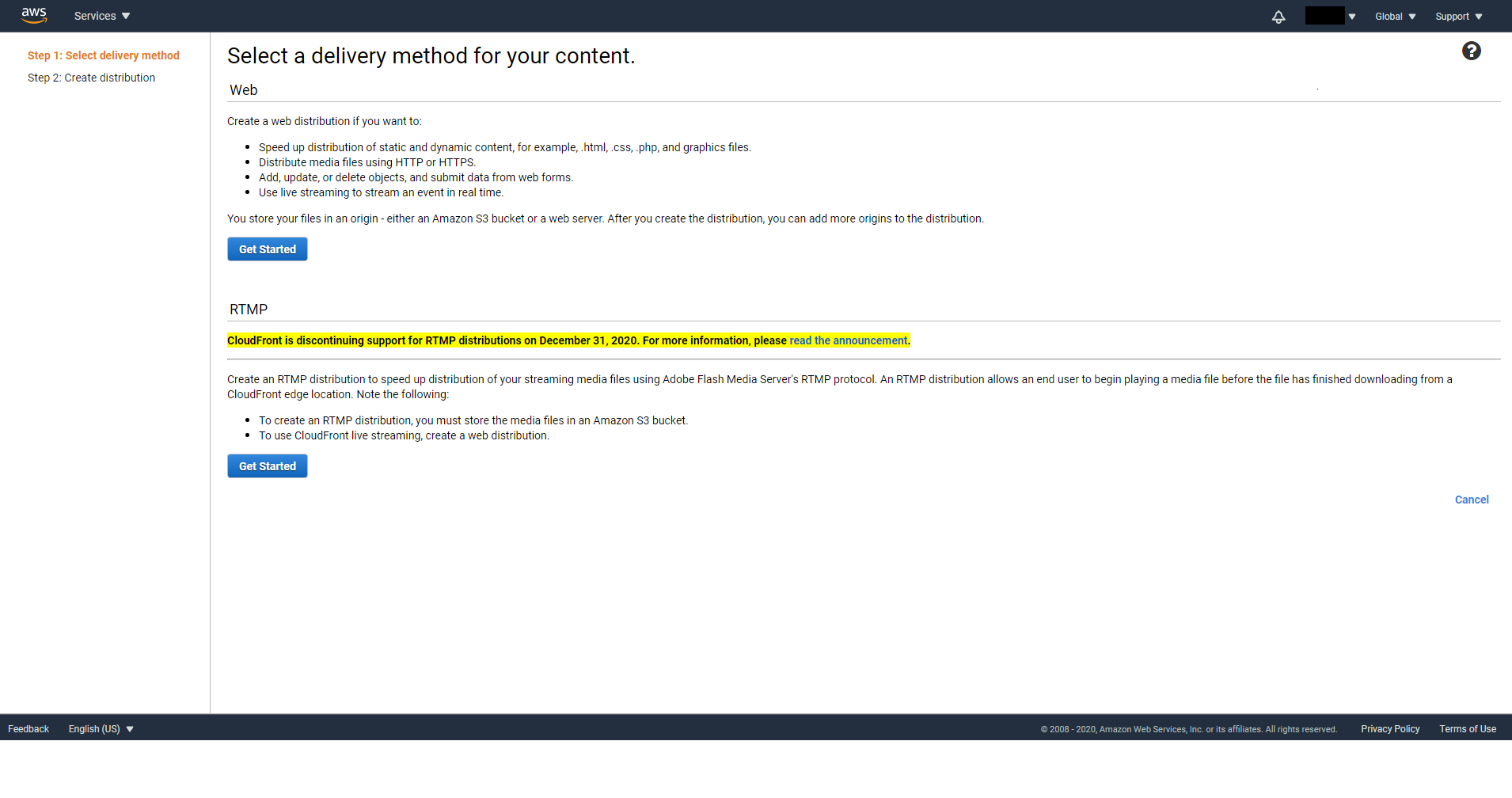 Create CloudFront distribution