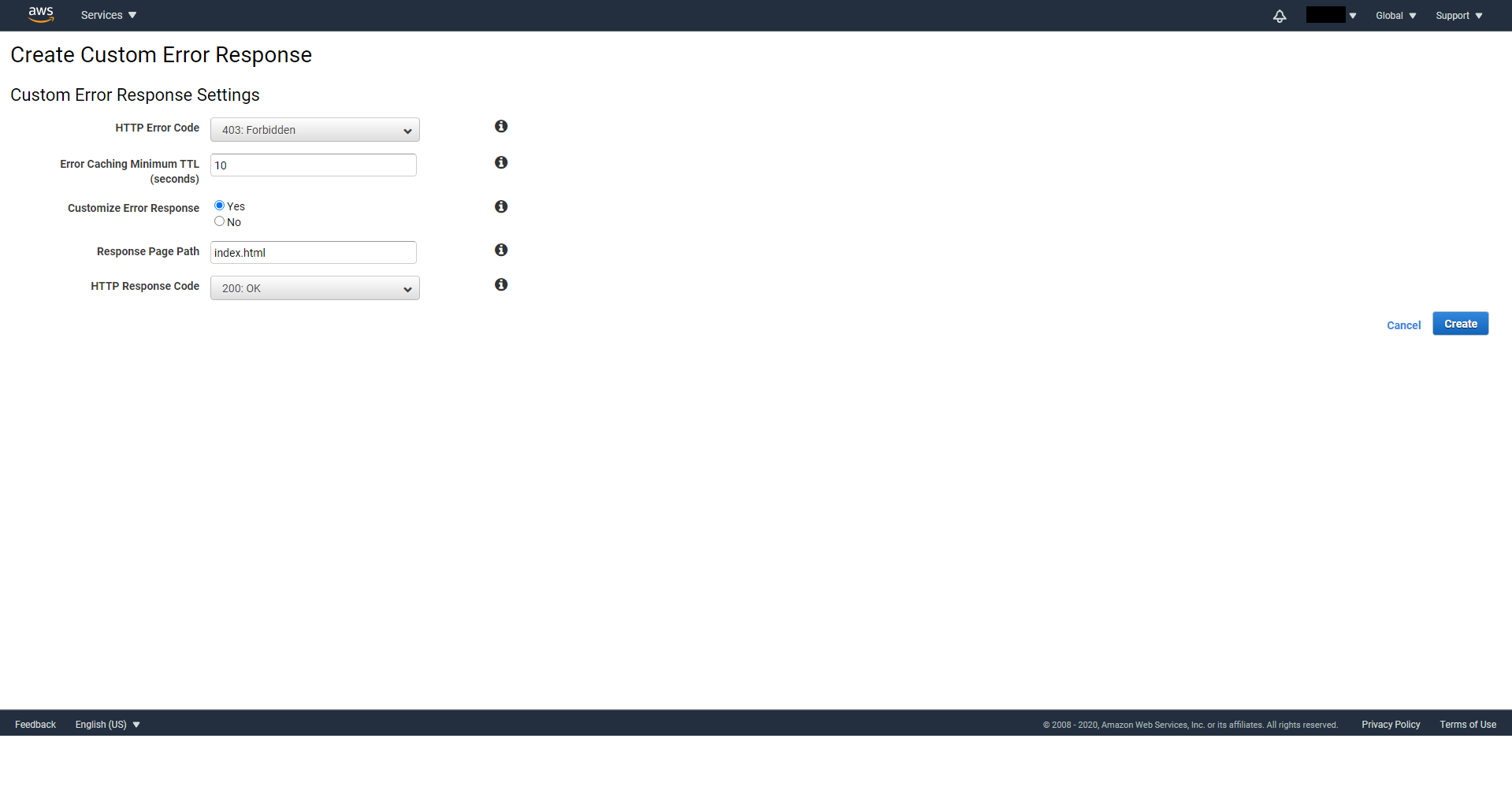 Custom 403 error response on CloudFront