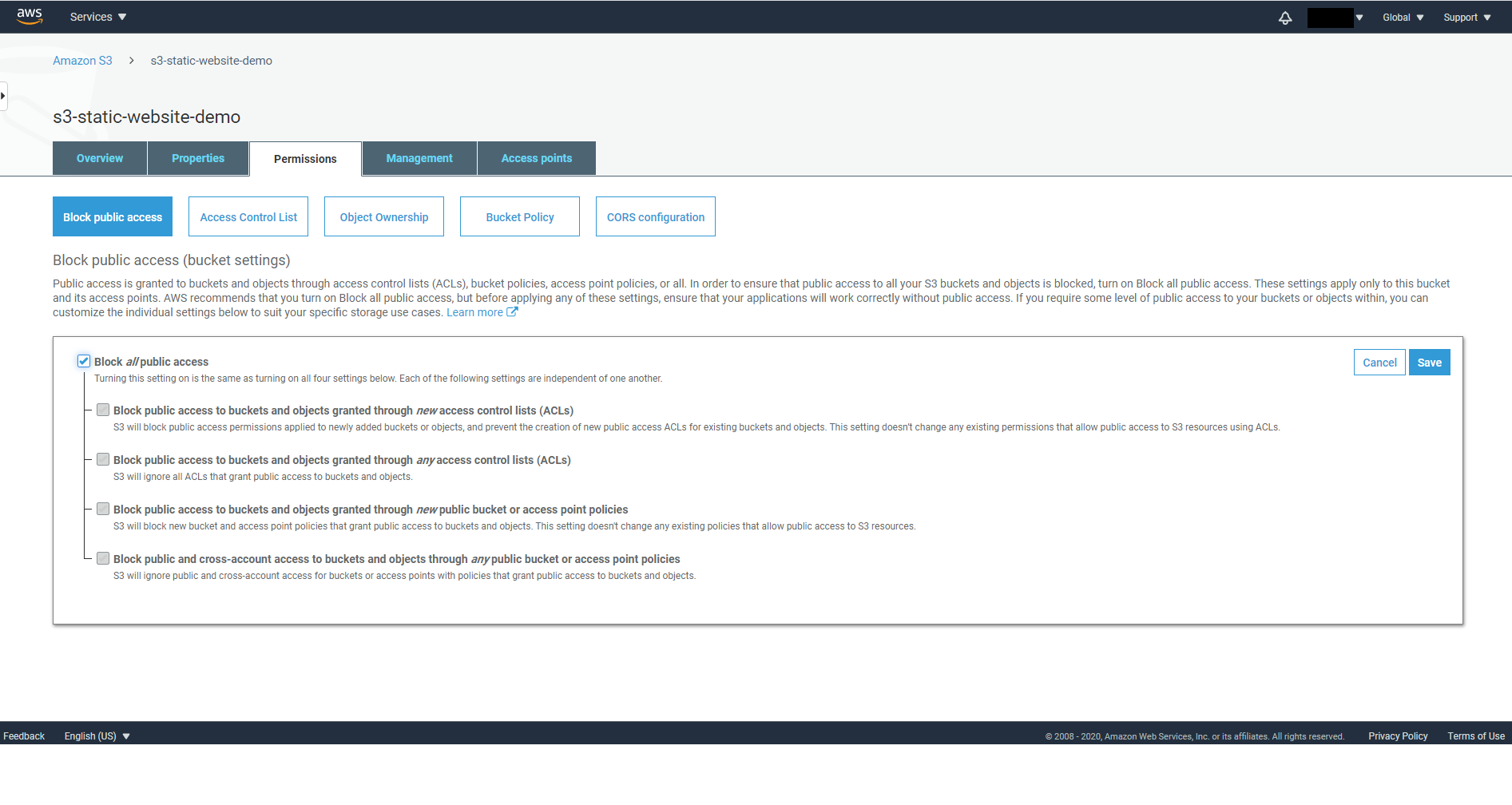 S3 Bucket block public access