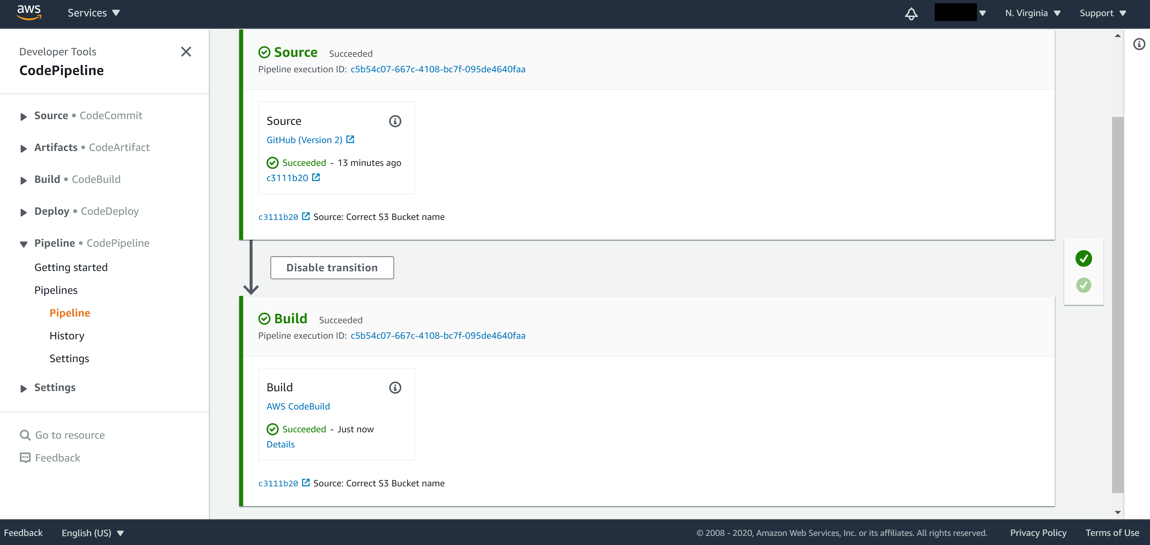 CodePipeline builds successfully