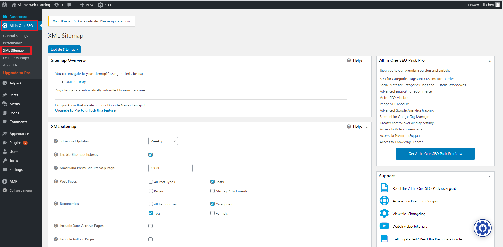 Sitemap setting page