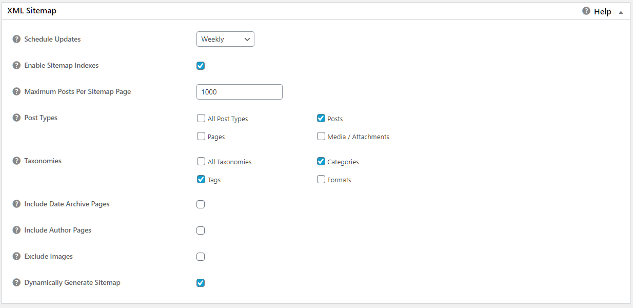 General sitemap settings