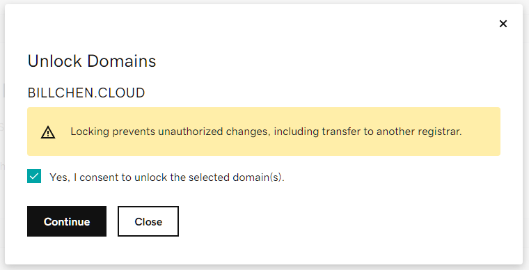 Confirm Unlock Domain