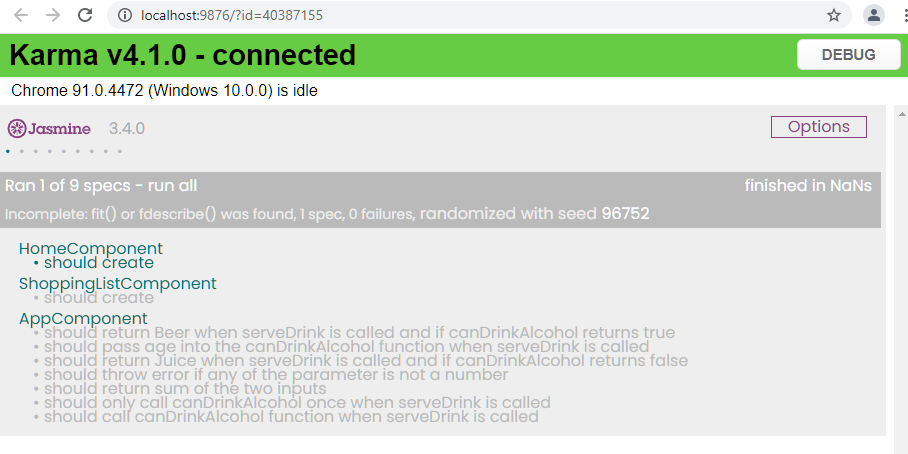 Result after declaring mock component