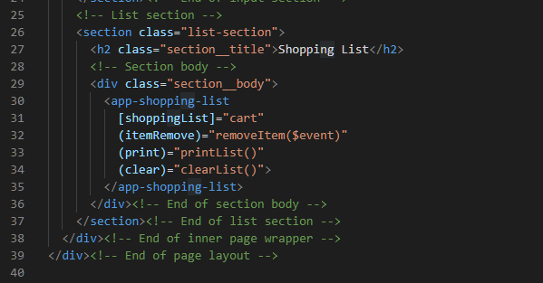 ShoppingListComponent in the home.component.html